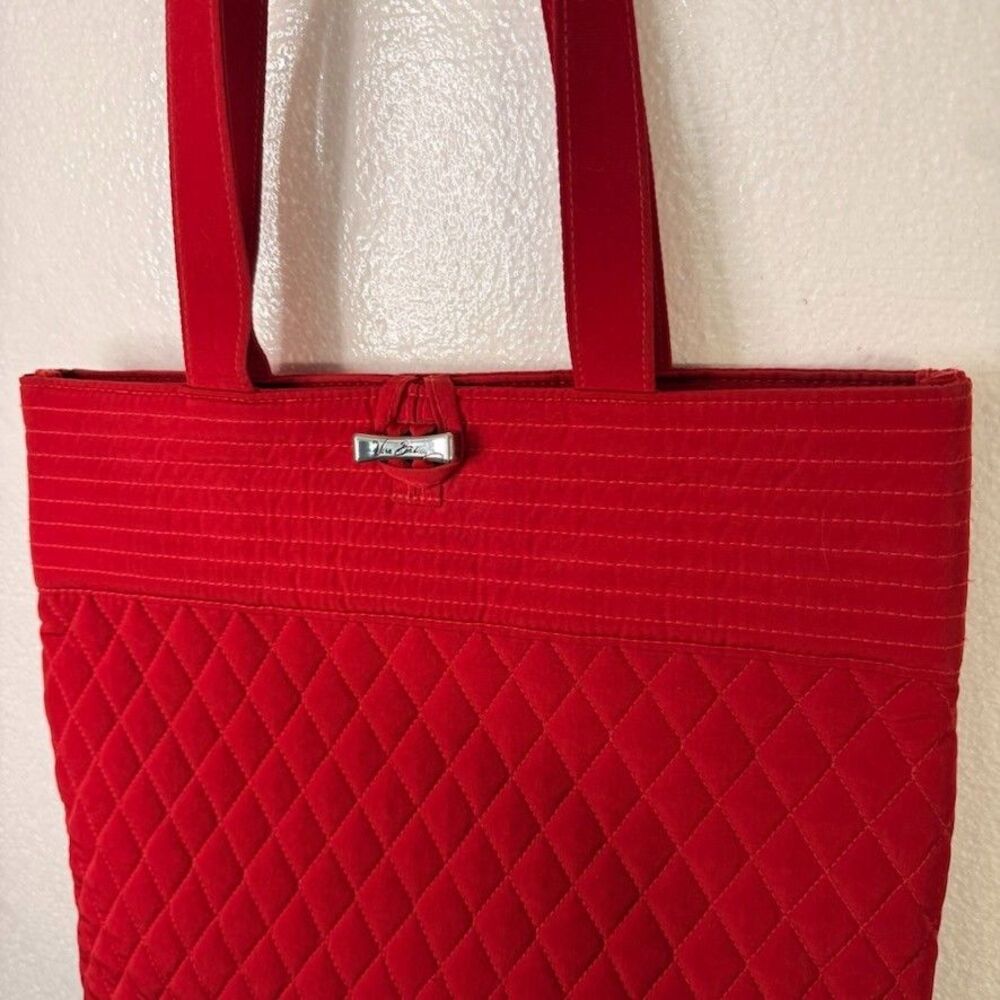 Vera Bradley Beta Fire RED Pleated Large Tote 13x14 - Picture 9 of 9